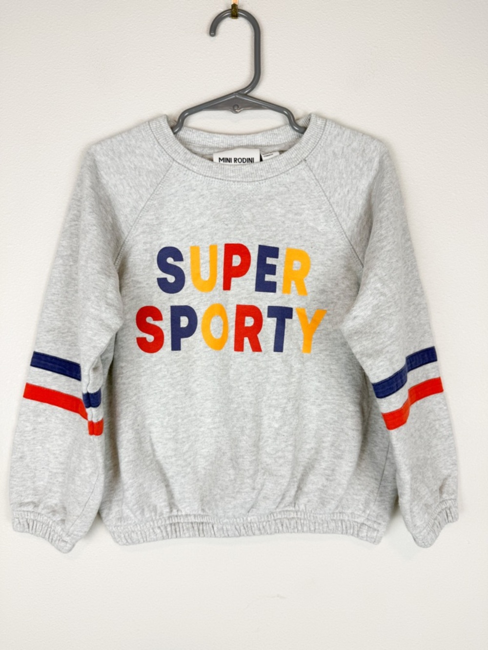 Mini Rodini Super Sporty Gray Varsity Pullover Sweatshirt Size 3-5
